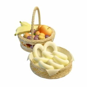 Kitchen Basket With Fruit Cheese 3d model