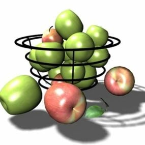 Basket With Green Red Apples 3d model