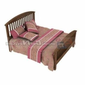 Wooden Double Bed Bedroom Furniture 3d model
