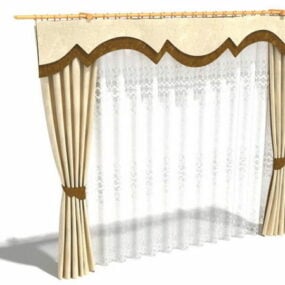 Beige Drapery Design With Valance 3d model