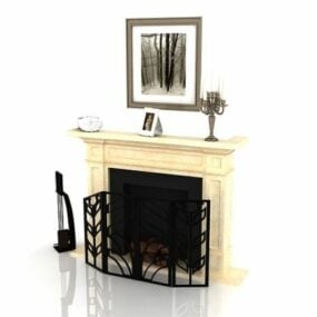 Beige Stone Fireplace Furniture 3d model