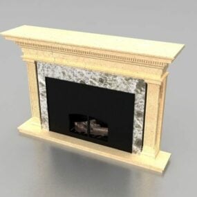 Beige Stone Home Fireplace 3d model