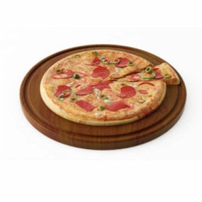 بيتزا سجق الطعام على طبق نموذج ثلاثي الأبعاد
