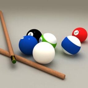 Billiard Balls And Cue 3d model