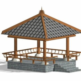 3D-Modell eines gemauerten Pavillons im Freien