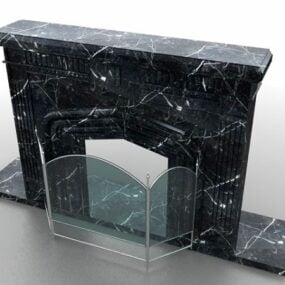 Black Stone Fireplace Mantel 3d model