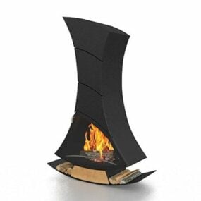 Black Iron Fireplace Stove Decoration 3d model