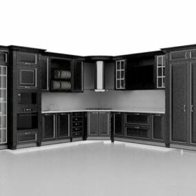 การออกแบบตู้ครัวมุมสีดำแบบ 3 มิติ