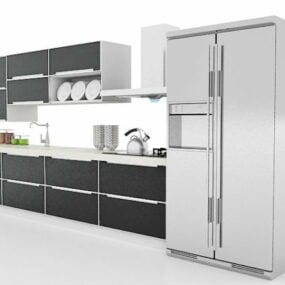 3д модель одинарных черных кухонных шкафов