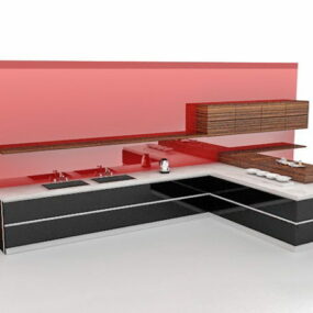 Modelo 3D de armários de cozinha pretos em forma de L