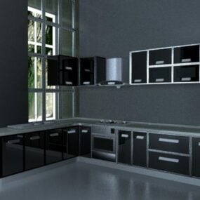 3d модель дизайну кухні в чорному стилі