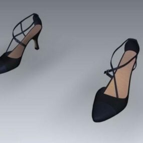 Black Leather Women Slingback Shoes 3d model