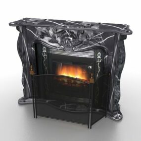 Black Stone Design Fireplace With Screen 3d model