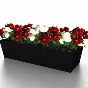 3д модель прямоугольного ящика для цветов с красными цветами