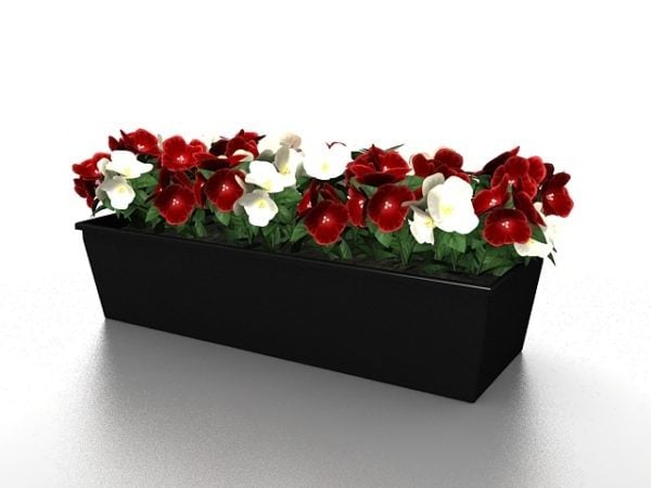 Jardinera rectangular de flores rojas