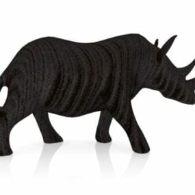 Black Rhino Wood Statue Decoration 3d model
