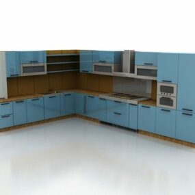 โมเดล 3 มิติการออกแบบห้องครัวรูปตัว L ทันสมัย