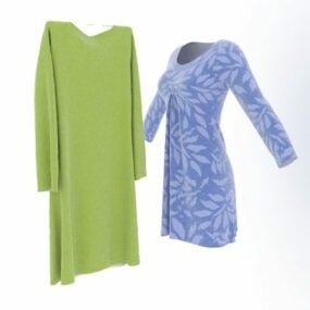3д модель модного синего и зеленого платья