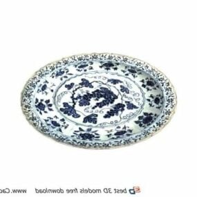 Ancient Blue Porcelain Plate 3d model