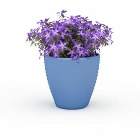 セラミック花瓶の紫色の花3Dモデル