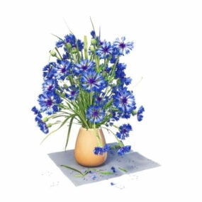 Blå blomster i keramisk vase 3d-modell
