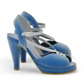 Fashion Blue High-heeled Leather Sandals 3d model