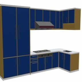 नीला रंग छोटा किचन कैबिनेट 3डी मॉडल
