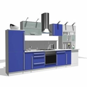 تصميم خزانة مطبخ مفردة باللون الأزرق نموذج ثلاثي الأبعاد