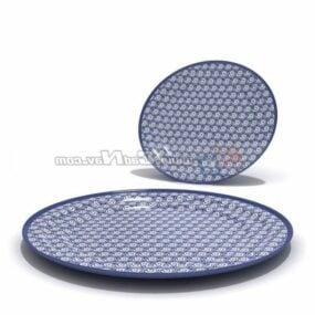블루 화이트 도자기 대형 접시 3d 모델