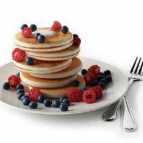 Food Blueberry Pancake On Dish 3d model