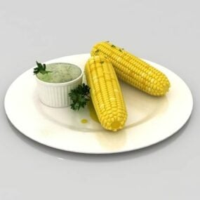 3д модель вареной кукурузы на тарелке