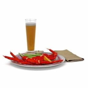 Kokt krabba och glas öl 3d-modell