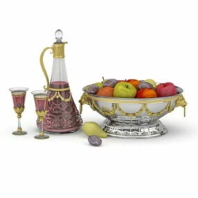 Food Set Wine And Fruit Bowl 3d model