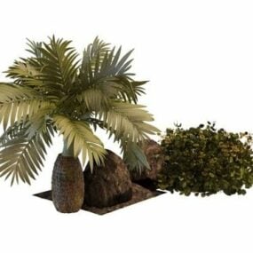 Landskapsflaska Palm Tree Buske 3d-modell