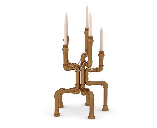 Old Brass Pipe Candle Holder