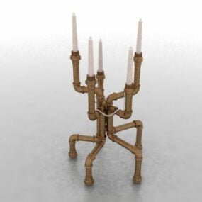 Brass Pipe Industrial Style Candlestick 3d model