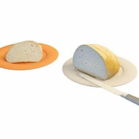 Food Bread And Plate 3d model