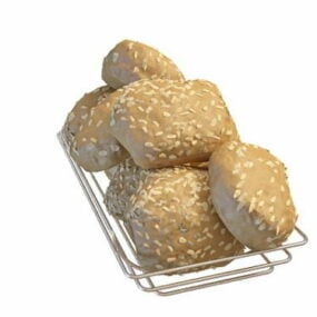 Food Bread In Metal Wire Basket 3d model