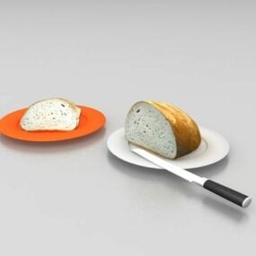Kitchen Bread Slice With Knife 3d model