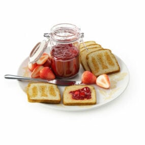 Breakfast Toast Food With Strawberry 3d model