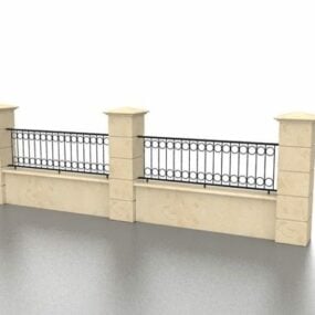 Cihlová zeď a železný plot 3D model