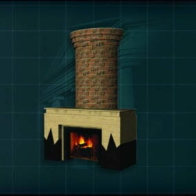 Brick Chimney With Fireplace 3d model