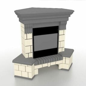 Antique Style Stone Home Fireplace 3d model