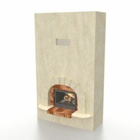 Beige Stone Fireplace 3d model