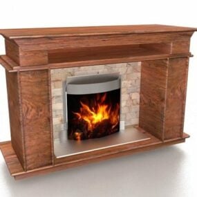Brick Home Fireplace With Mantel 3d model
