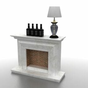 Marble Mantel Brick Fireplace 3d model
