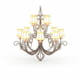 Bronze Arm With Glass Shade Chandelier 3d model
