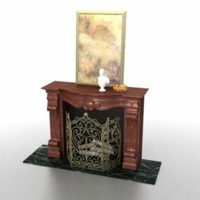 Vintage Brown Fireplace Decoration 3d model