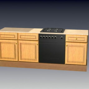 Built In Stove Wooden Kitchen Cabinet 3d model