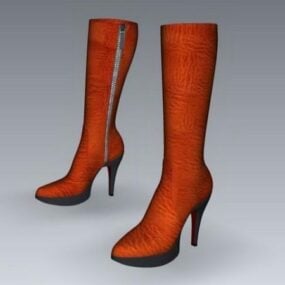 Dame Calf High Leather Boots 3d-modell